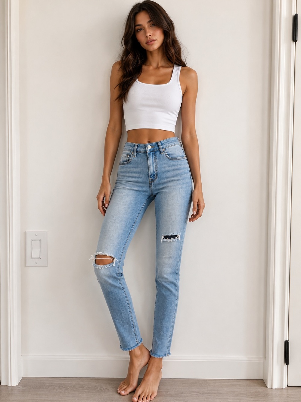 Light Blue High-Rise Distressed Jeans